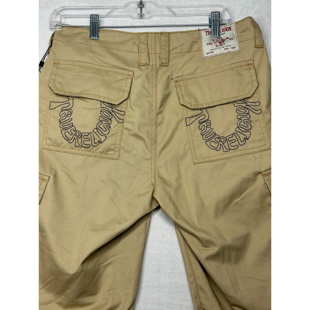 True Religion Mens Cargo Pants Tan Logo Pockets‎ Utility Style